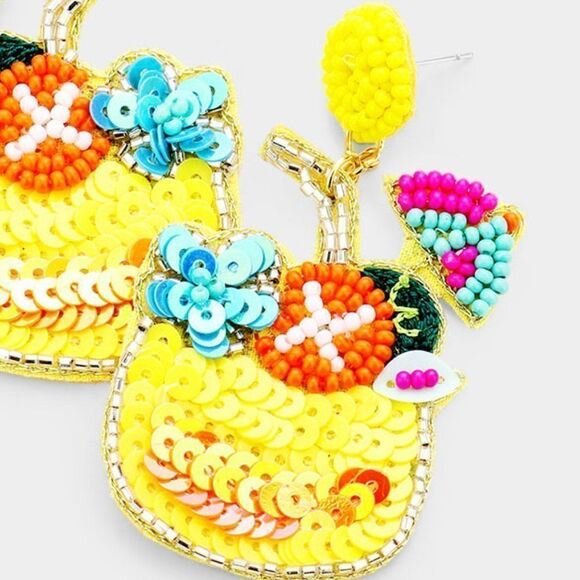 Cocktail Yellow Seed Bead Felt Back Earrings - Picture 2 of 5